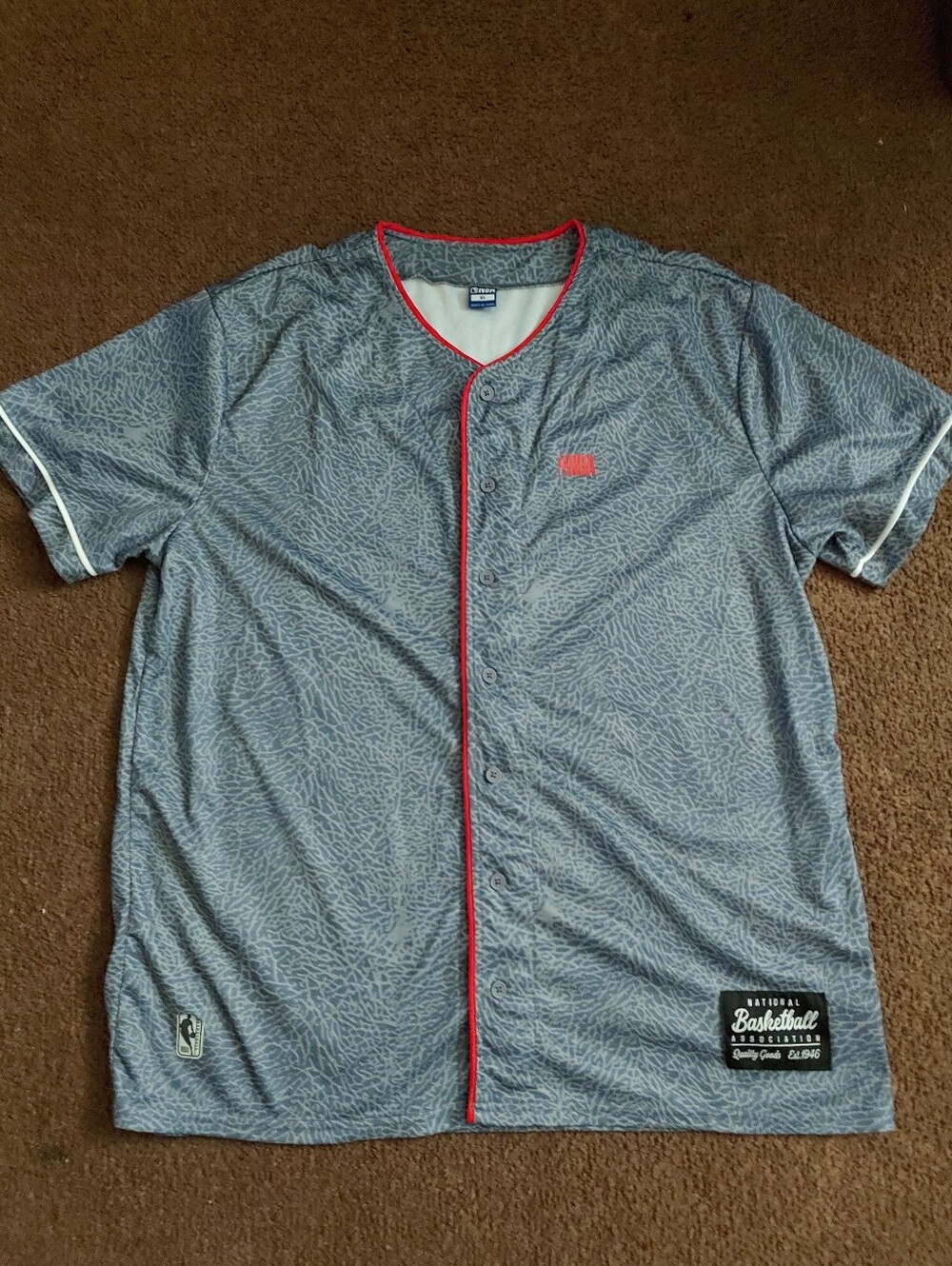 NBA basketball gray jersey button-down National Basketball Association size XL